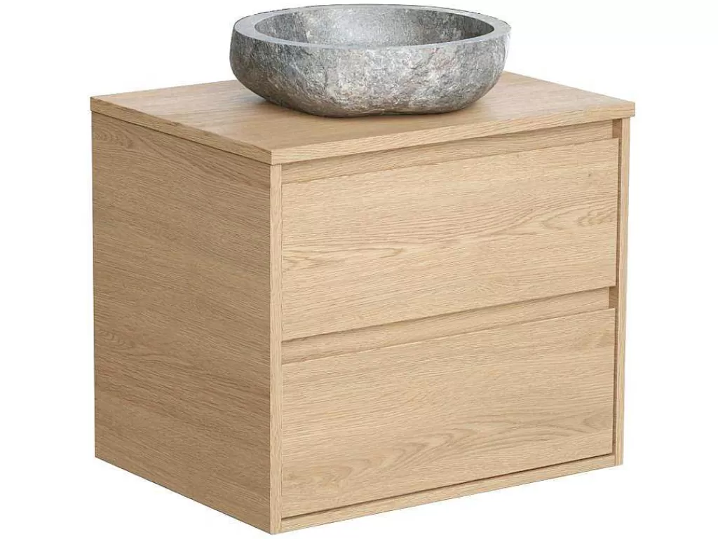 Móvel Lavatório Individual*Vente-unique Móvel De Casa De Banho Com Lavatório De Pedra Instalacao Suspensa, Folha De Carvalho, 60 Cm - Milipam