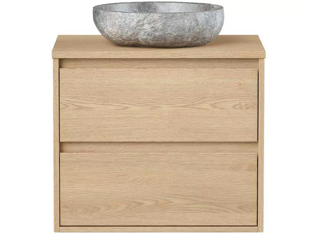 Móvel Lavatório Individual*Vente-unique Móvel De Casa De Banho Com Lavatório De Pedra Instalacao Suspensa, Folha De Carvalho, 60 Cm - Milipam