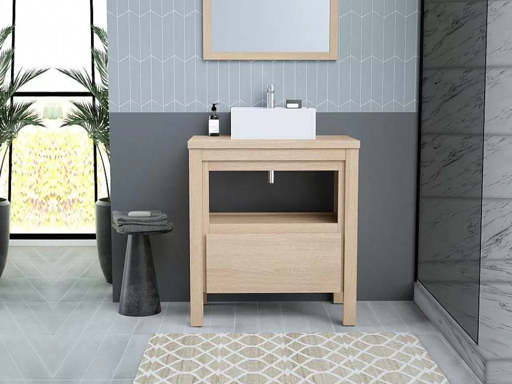 Móvel Lavatório Individual*Vente-unique Móvel De Casa De Banho Com Lavatório De Pousar, Folha De Carvalho, 80 Cm - Cosmoti