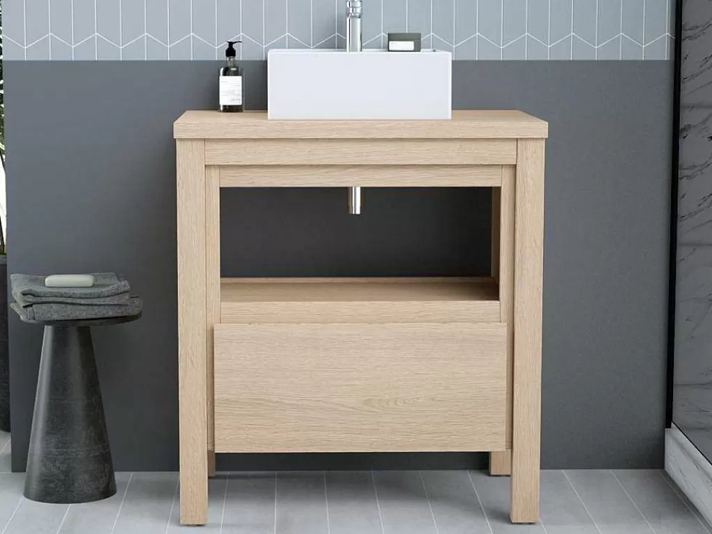 Móvel Lavatório Individual*Vente-unique Móvel De Casa De Banho Com Lavatório De Pousar, Folha De Carvalho, 80 Cm - Cosmoti