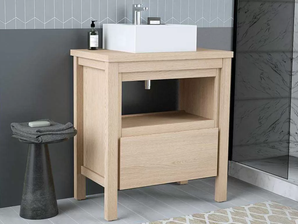 Móvel Lavatório Individual*Vente-unique Móvel De Casa De Banho Com Lavatório De Pousar, Folha De Carvalho, 80 Cm - Cosmoti