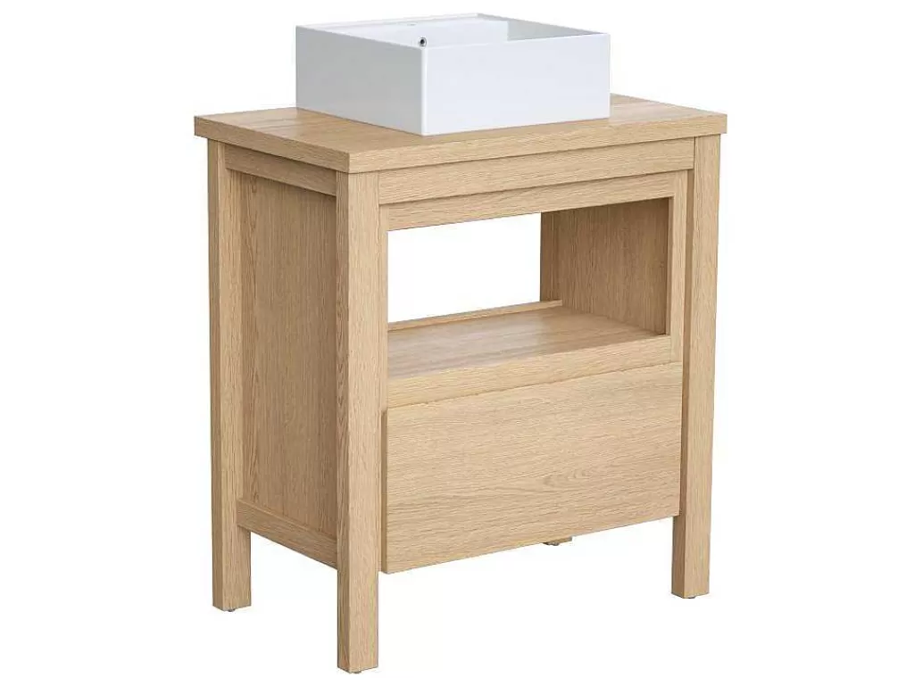 Móvel Lavatório Individual*Vente-unique Móvel De Casa De Banho Com Lavatório De Pousar, Folha De Carvalho, 80 Cm - Cosmoti