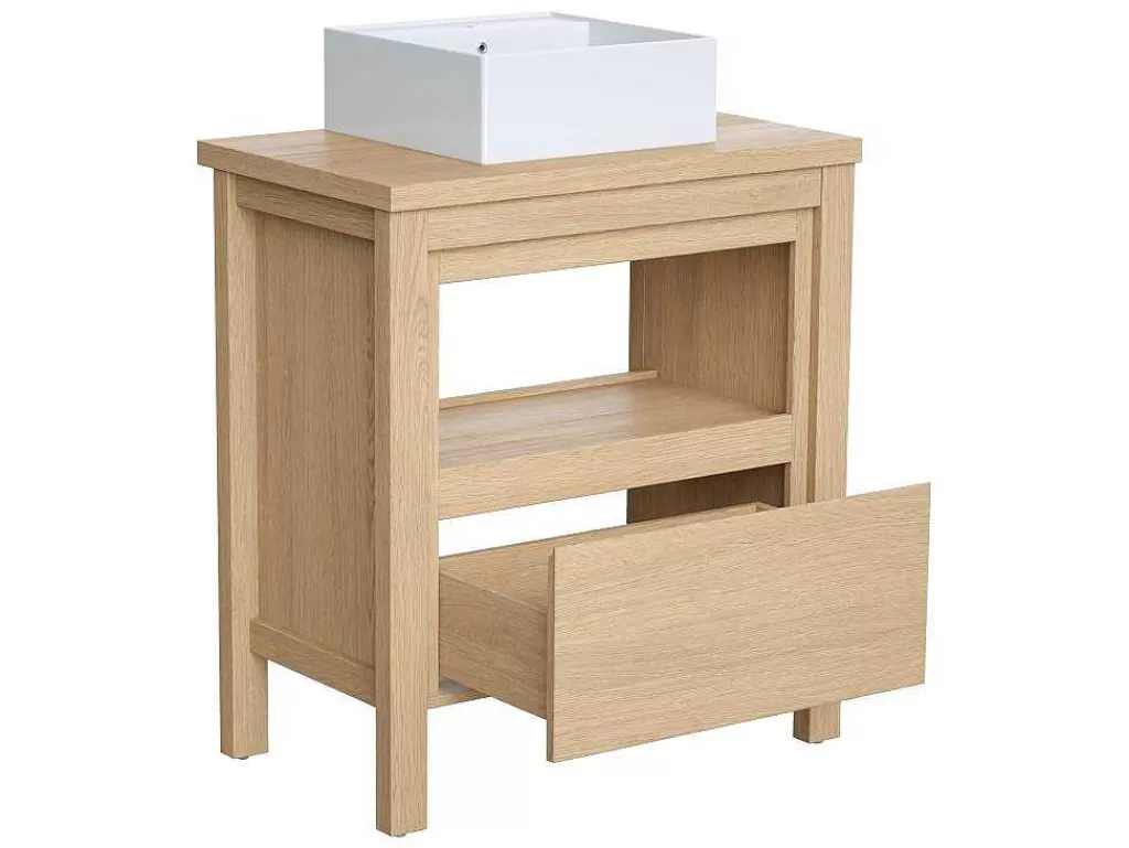 Móvel Lavatório Individual*Vente-unique Móvel De Casa De Banho Com Lavatório De Pousar, Folha De Carvalho, 80 Cm - Cosmoti