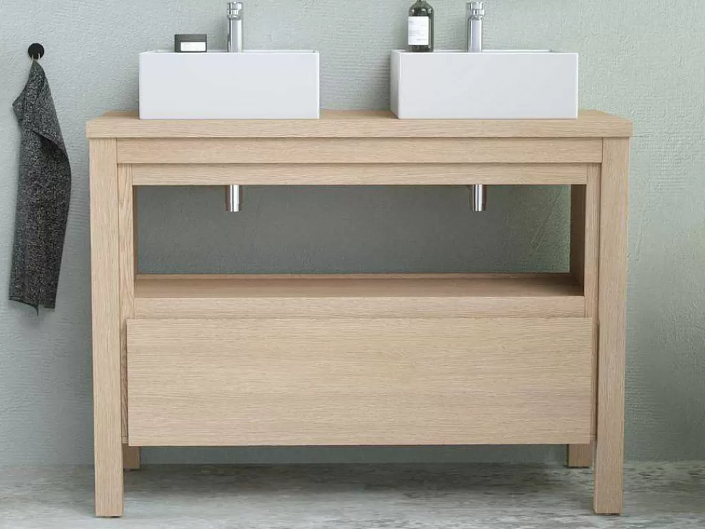Móvel Lavatório Duplo*Vente-unique Móvel De Casa De Banho Com Lavatório Duplo De Pousar, Folha De Carvalho, 120 Cm - Cosmoti