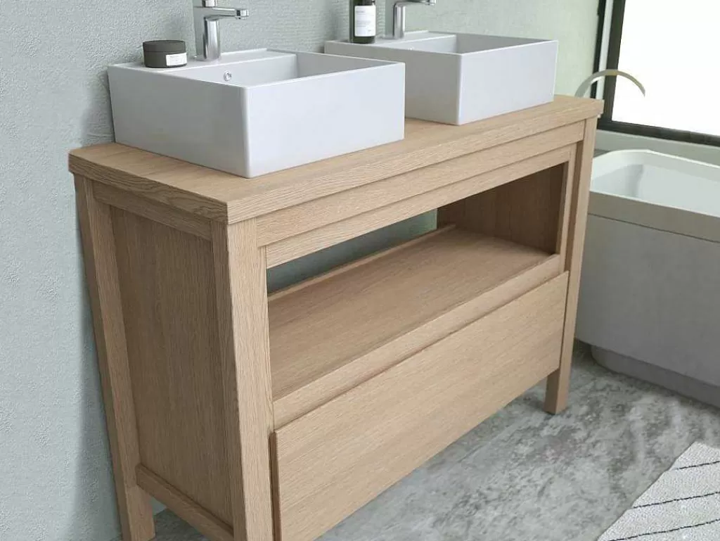 Móvel Lavatório Duplo*Vente-unique Móvel De Casa De Banho Com Lavatório Duplo De Pousar, Folha De Carvalho, 120 Cm - Cosmoti