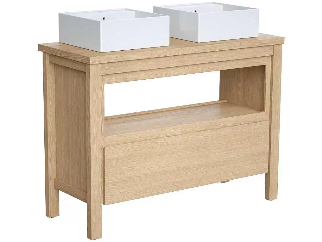 Móvel Lavatório Duplo*Vente-unique Móvel De Casa De Banho Com Lavatório Duplo De Pousar, Folha De Carvalho, 120 Cm - Cosmoti