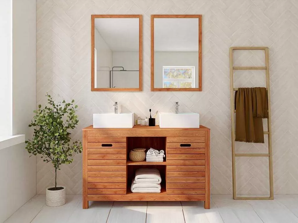 Móvel Lavatório Duplo*Vente-unique Móvel De Casa De Banho Em Madeira De Acacia Com Lavatório Duplo E Espelhos De 130 Cm - Pulukan