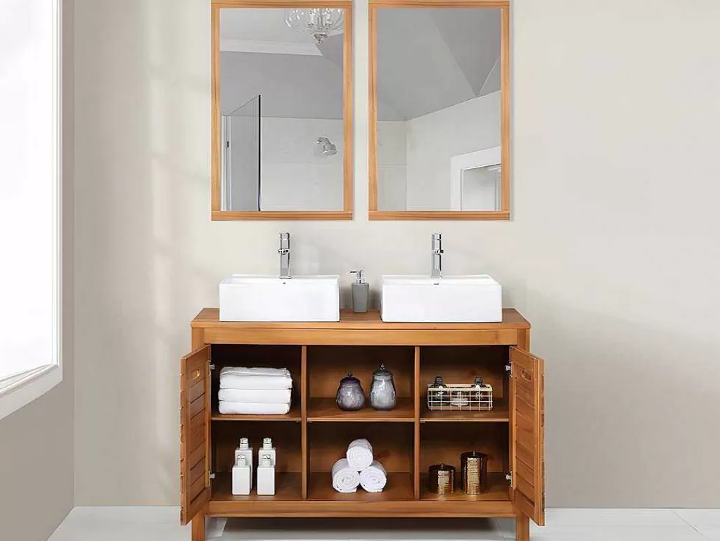 Móvel Lavatório Duplo*Vente-unique Móvel De Casa De Banho Em Madeira De Acacia Com Lavatório Duplo E Espelhos De 130 Cm - Pulukan