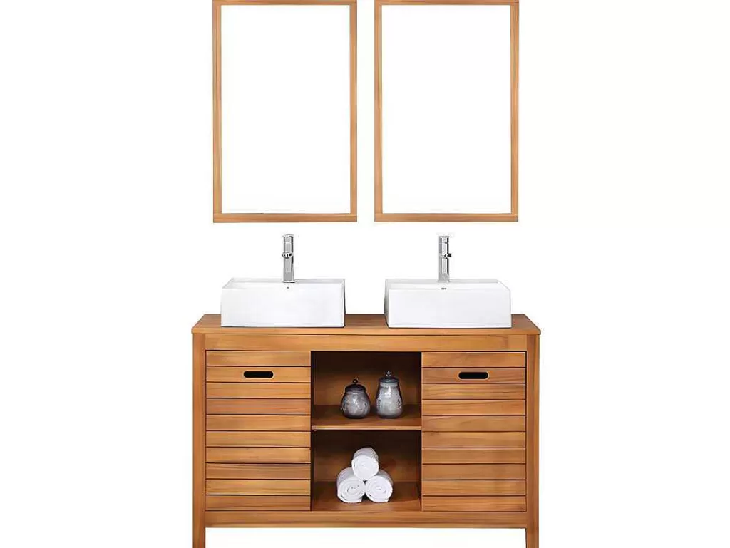 Móvel Lavatório Duplo*Vente-unique Móvel De Casa De Banho Em Madeira De Acacia Com Lavatório Duplo E Espelhos De 130 Cm - Pulukan