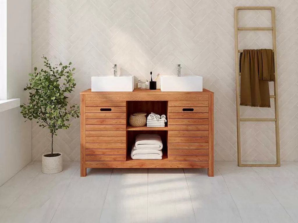 Móvel Lavatório Duplo*Vente-unique Móvel De Casa De Banho Em Madeira De Acacia Com Lavatório Individual De 130 Cm - Pulukan