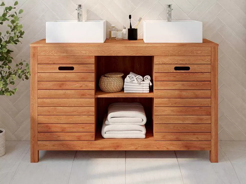 Móvel Lavatório Duplo*Vente-unique Móvel De Casa De Banho Em Madeira De Acacia Com Lavatório Individual De 130 Cm - Pulukan