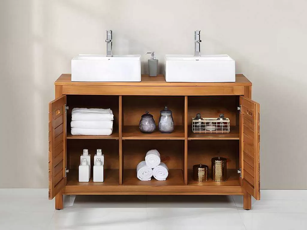 Móvel Lavatório Duplo*Vente-unique Móvel De Casa De Banho Em Madeira De Acacia Com Lavatório Individual De 130 Cm - Pulukan