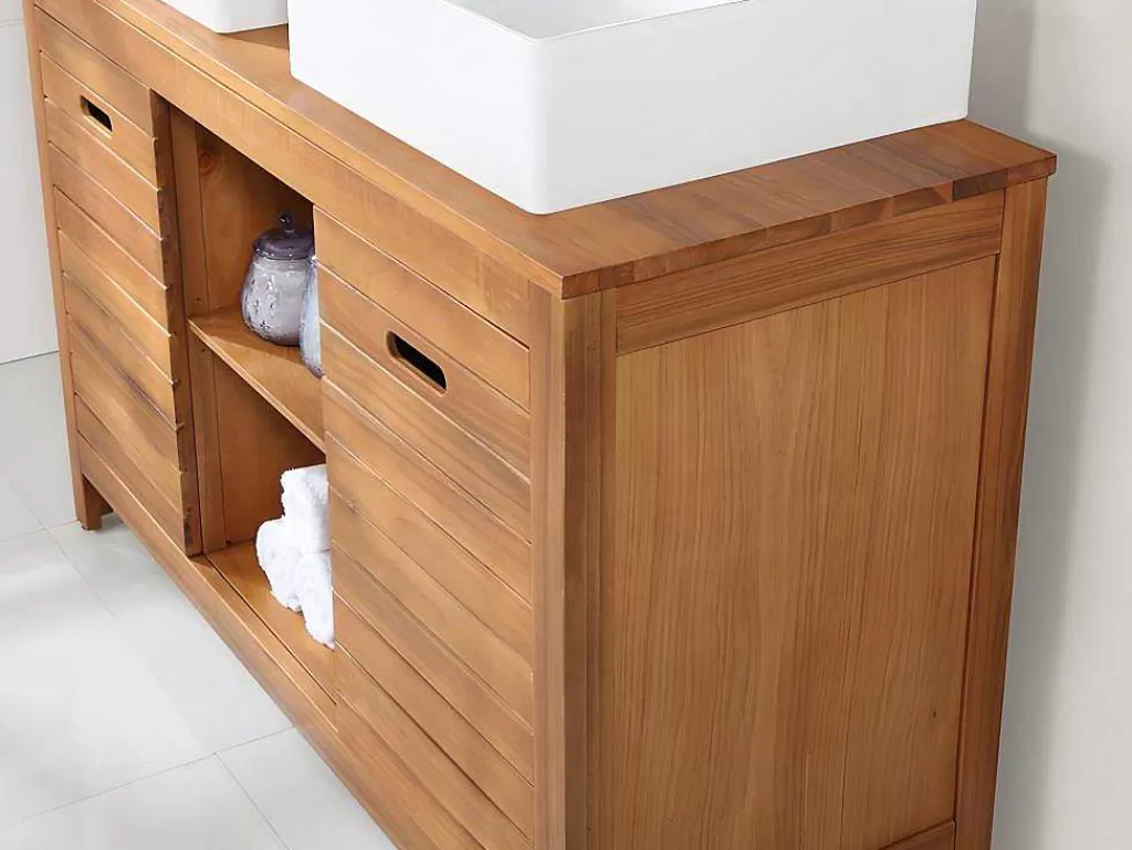 Móvel Lavatório Duplo*Vente-unique Móvel De Casa De Banho Em Madeira De Acacia Com Lavatório Individual De 130 Cm - Pulukan