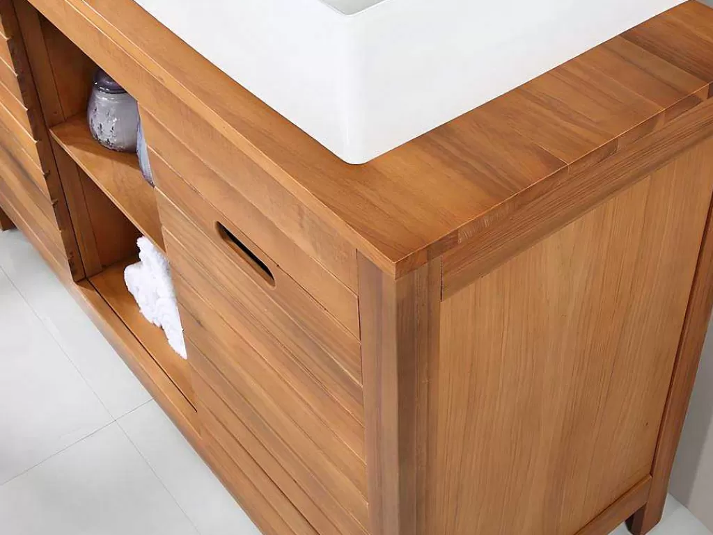 Móvel Lavatório Duplo*Vente-unique Móvel De Casa De Banho Em Madeira De Acacia Com Lavatório Individual De 130 Cm - Pulukan