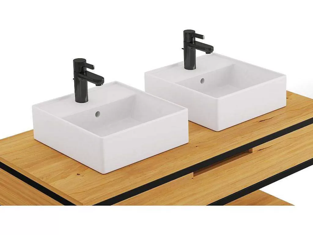 Móvel Lavatório Duplo*Vente-unique Móvel De Casa De Banho Em Teca Clara E Metal Com Lavatório Duplo 120 Cm - Tukad