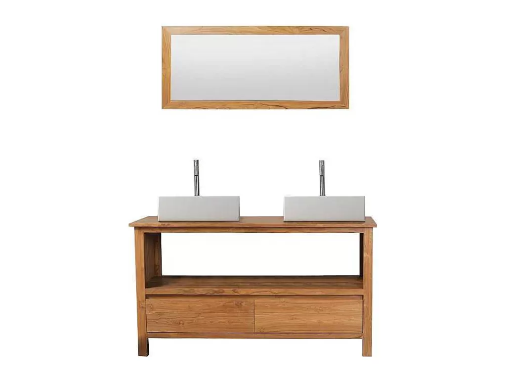 Móvel Lavatório Duplo*Vente-unique Móvel De Casa De Banho Em Teca Com Lavatório Duplo E Espelho De 135 Cm - Ketapang