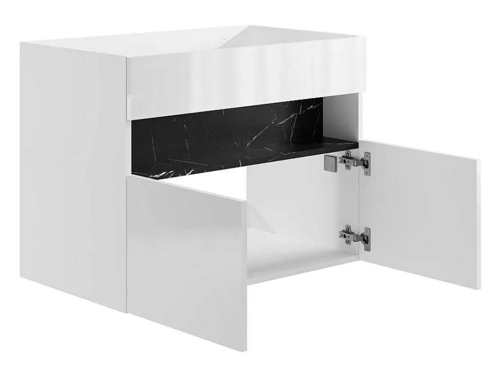 Móvel Para Lavatório*Vente-unique Móvel De Casa De Banho Para Colocar Sob O Lavatório Com Leds, Branco E Preto Efeito Marmore C80 Cm - Pozega