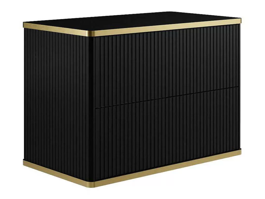 Promoções Casa De Banho & Bem-Estar*Vente-unique Móvel De Casa De Banho Para Colocar Sob O Lavatório Estriado Rebordo Dourado, Cor Preta C80 Cm - Keliza