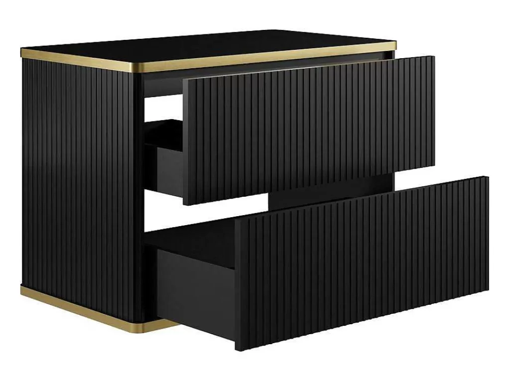 Promoções Casa De Banho & Bem-Estar*Vente-unique Móvel De Casa De Banho Para Colocar Sob O Lavatório Estriado Rebordo Dourado, Cor Preta C80 Cm - Keliza
