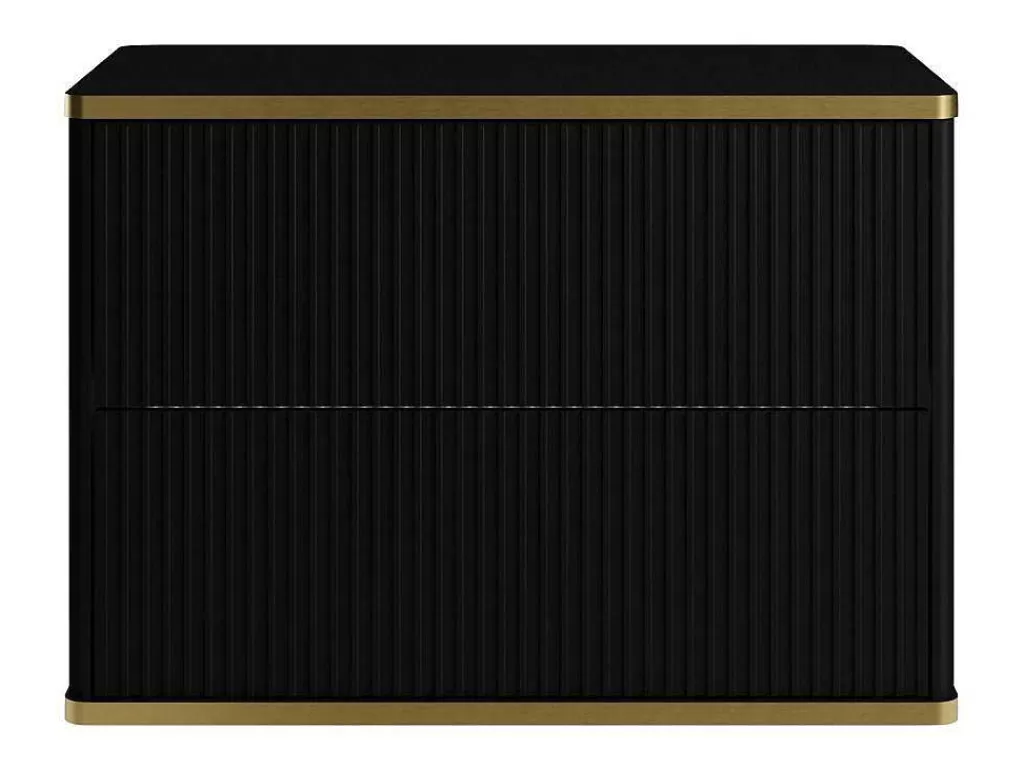 Promoções Casa De Banho & Bem-Estar*Vente-unique Móvel De Casa De Banho Para Colocar Sob O Lavatório Estriado Rebordo Dourado, Cor Preta C80 Cm - Keliza