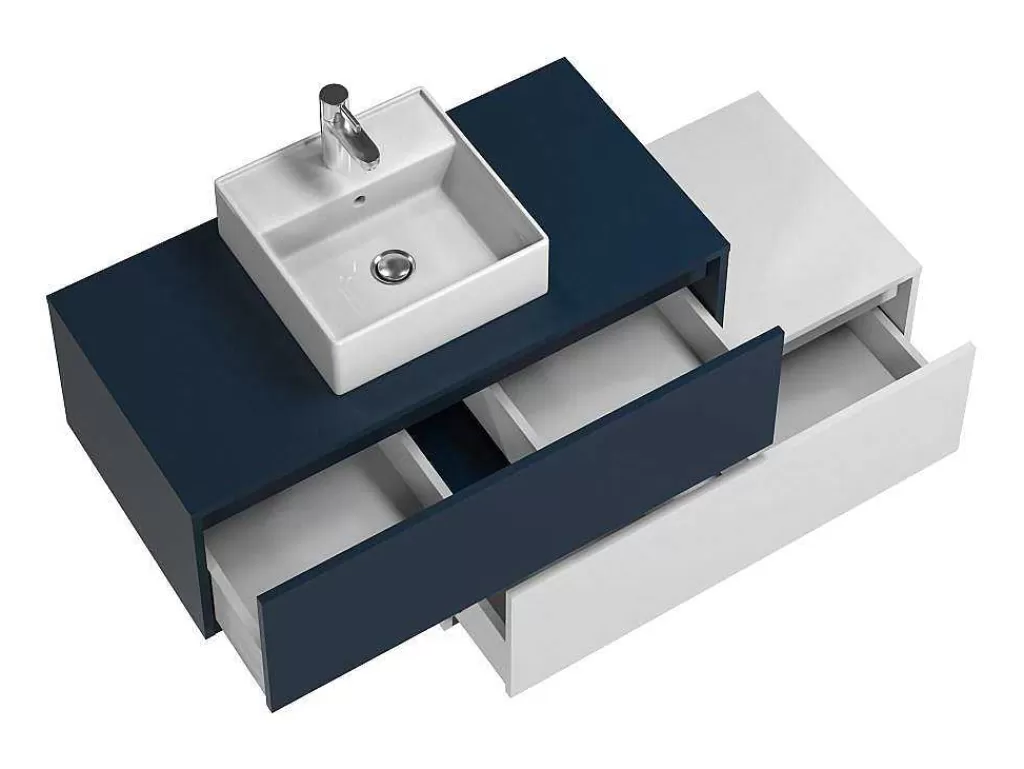 Móvel Lavatório Individual*Vente-unique Móvel De Casa De Banho Suspenso Azul-Escuro E Branco Lavatório Individual E Duas Gavetas - Teana Ii