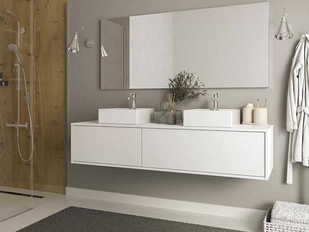 Móvel Lavatório Duplo*Vente-unique Móvel De Casa De Banho Suspenso Branco Com Lavatório Duplo C150 Cm - Isaure Ii
