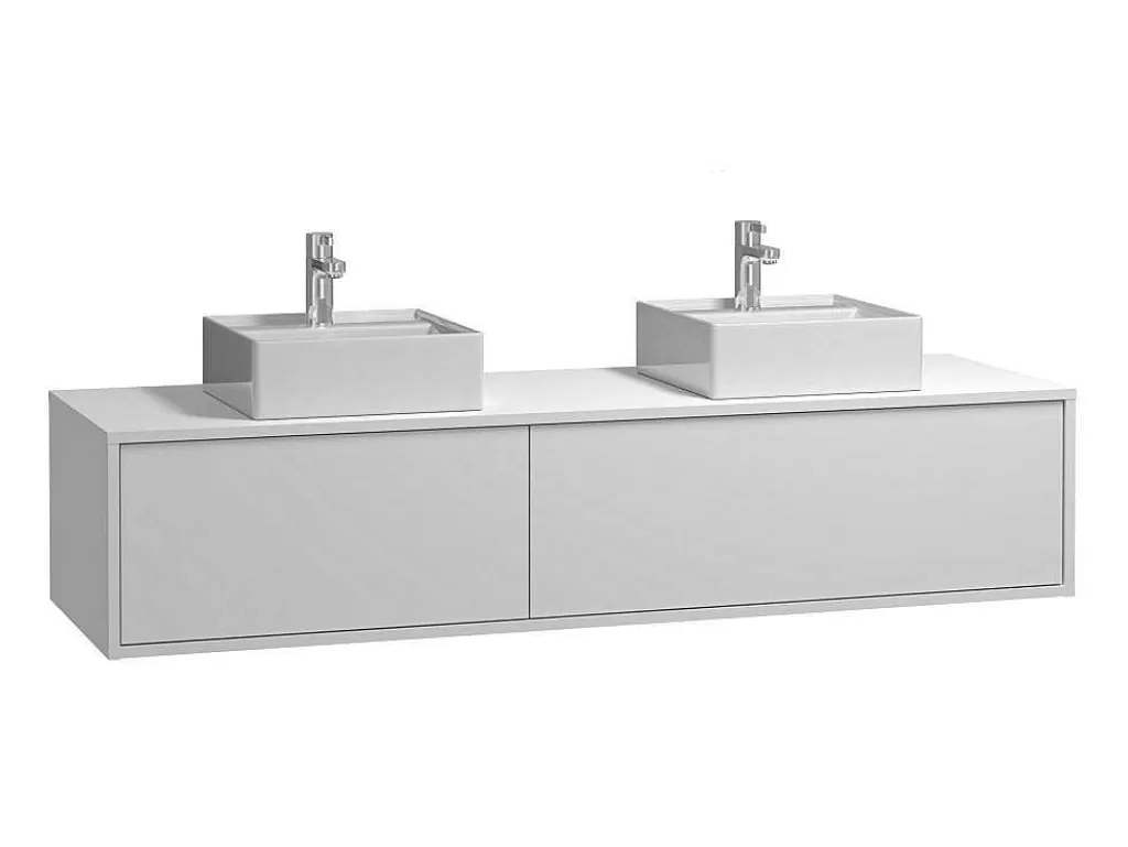 Móvel Lavatório Duplo*Vente-unique Móvel De Casa De Banho Suspenso Branco Com Lavatório Duplo C150 Cm - Isaure Ii