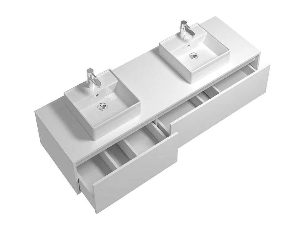 Móvel Lavatório Duplo*Vente-unique Móvel De Casa De Banho Suspenso Branco Com Lavatório Duplo C150 Cm - Isaure Ii
