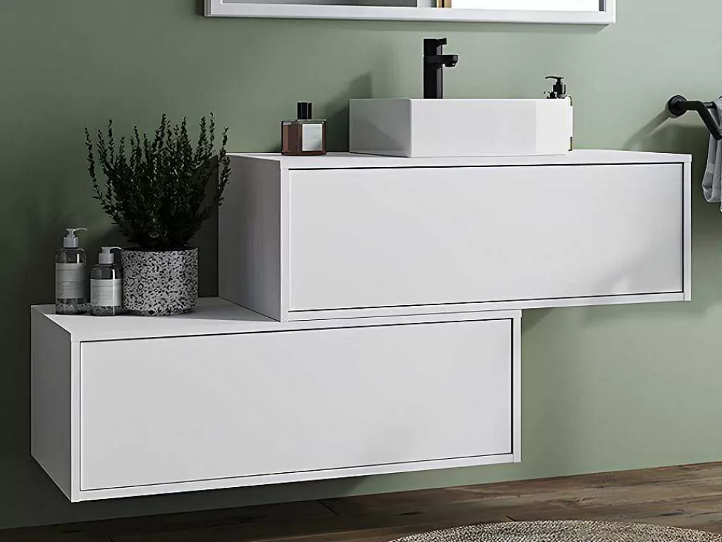 Móvel Lavatório Individual*Vente-unique Móvel De Casa De Banho Suspenso Branco Com Lavatório Individual E Duas Gavetas 94 Cm - Teana Ii