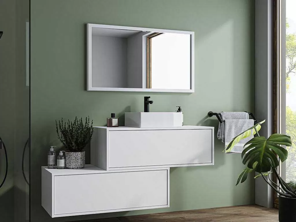Móvel Lavatório Individual*Vente-unique Móvel De Casa De Banho Suspenso Branco Com Lavatório Individual E Duas Gavetas 94 Cm - Teana Ii