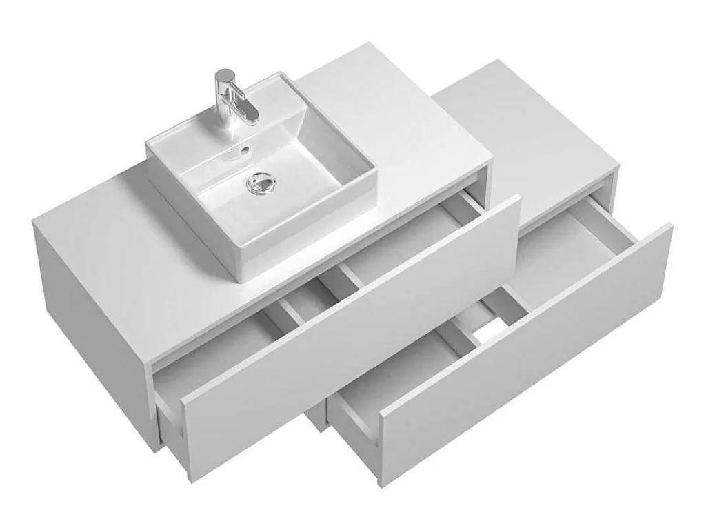 Móvel Lavatório Individual*Vente-unique Móvel De Casa De Banho Suspenso Branco Com Lavatório Individual E Duas Gavetas 94 Cm - Teana Ii