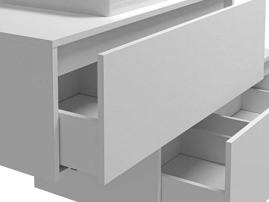 Móvel Lavatório Individual*Vente-unique Móvel De Casa De Banho Suspenso Branco Com Lavatório Individual E Duas Gavetas 94 Cm - Teana Ii