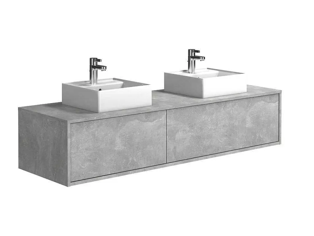 Móvel Lavatório Duplo*Vente-unique Móvel De Casa De Banho Suspenso Cinza Cimento Com Lavatório Duplo C150 Cm - Isaure Ii