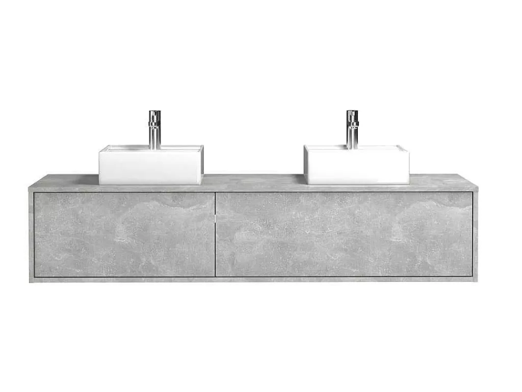 Móvel Lavatório Duplo*Vente-unique Móvel De Casa De Banho Suspenso Cinza Cimento Com Lavatório Duplo C150 Cm - Isaure Ii