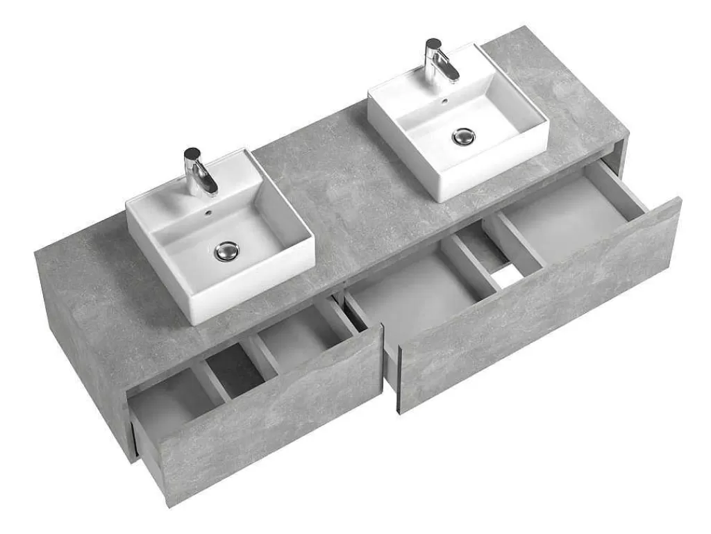Móvel Lavatório Duplo*Vente-unique Móvel De Casa De Banho Suspenso Cinza Cimento Com Lavatório Duplo C150 Cm - Isaure Ii