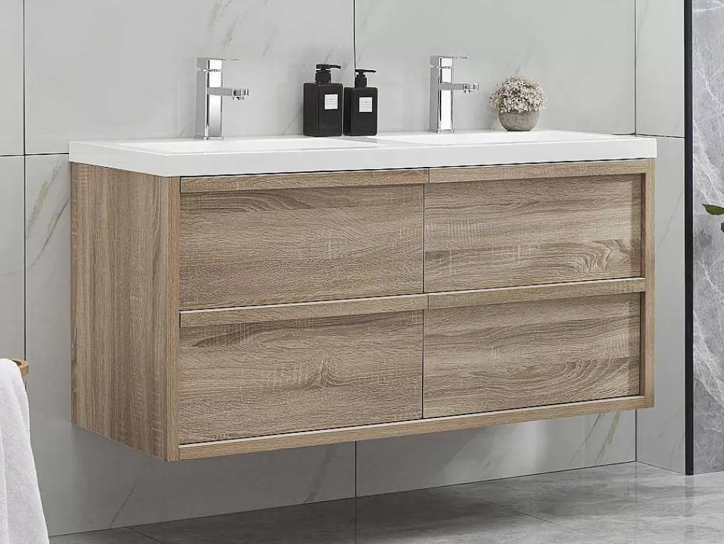 Móvel Lavatório Duplo*Vente-unique Móvel De Casa De Banho Suspenso Com Lavatório De Encastrar Cor Natural Clara 120 Cm - Quadra