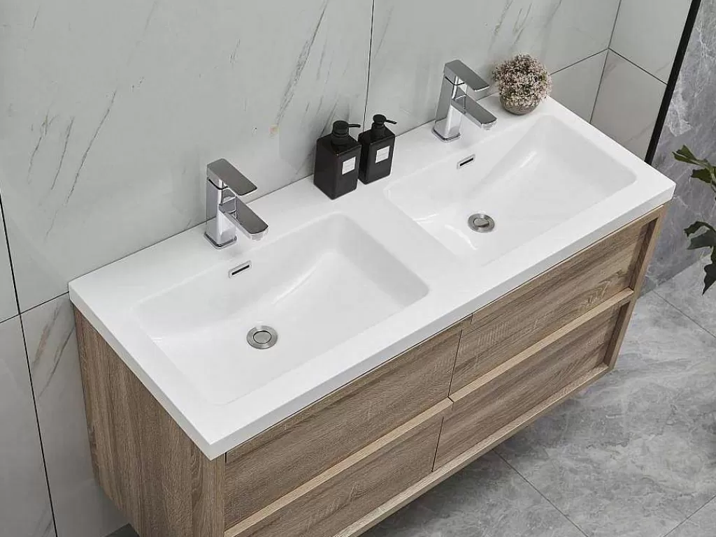 Móvel Lavatório Duplo*Vente-unique Móvel De Casa De Banho Suspenso Com Lavatório De Encastrar Cor Natural Clara 120 Cm - Quadra