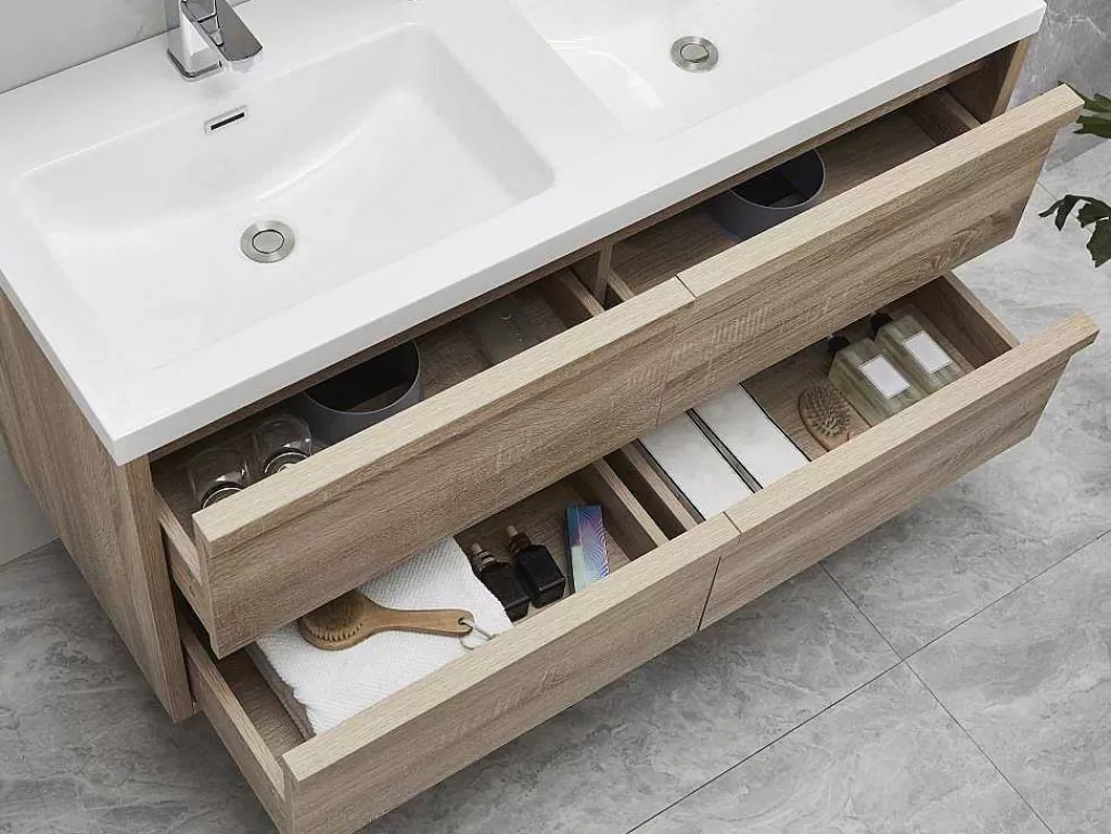 Móvel Lavatório Duplo*Vente-unique Móvel De Casa De Banho Suspenso Com Lavatório De Encastrar Cor Natural Clara 120 Cm - Quadra