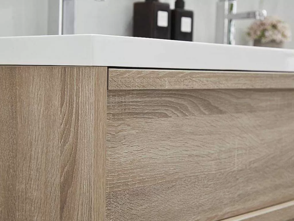 Móvel Lavatório Duplo*Vente-unique Móvel De Casa De Banho Suspenso Com Lavatório De Encastrar Cor Natural Clara 120 Cm - Quadra
