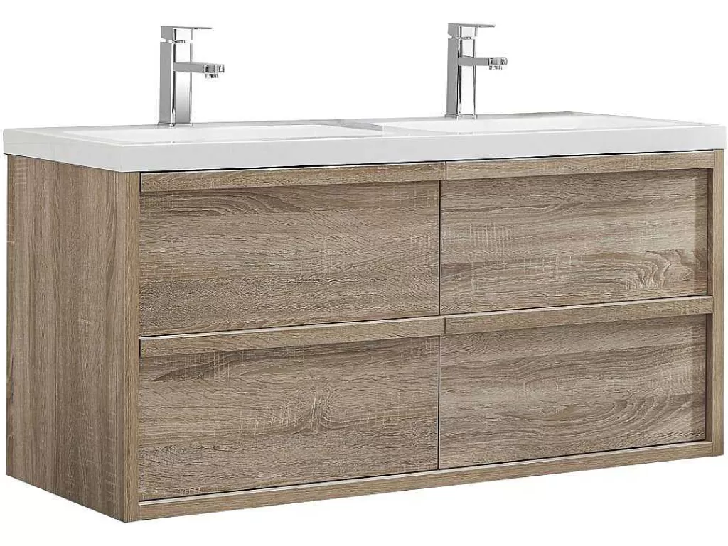 Móvel Lavatório Duplo*Vente-unique Móvel De Casa De Banho Suspenso Com Lavatório De Encastrar Cor Natural Clara 120 Cm - Quadra