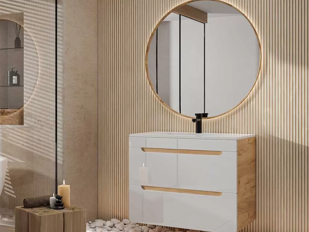 Móvel Lavatório Individual*Vente-unique Móvel De Casa De Banho Suspenso Com Lavatório De Encastrar Cor Natural E Branca 80 Cm - Aruba