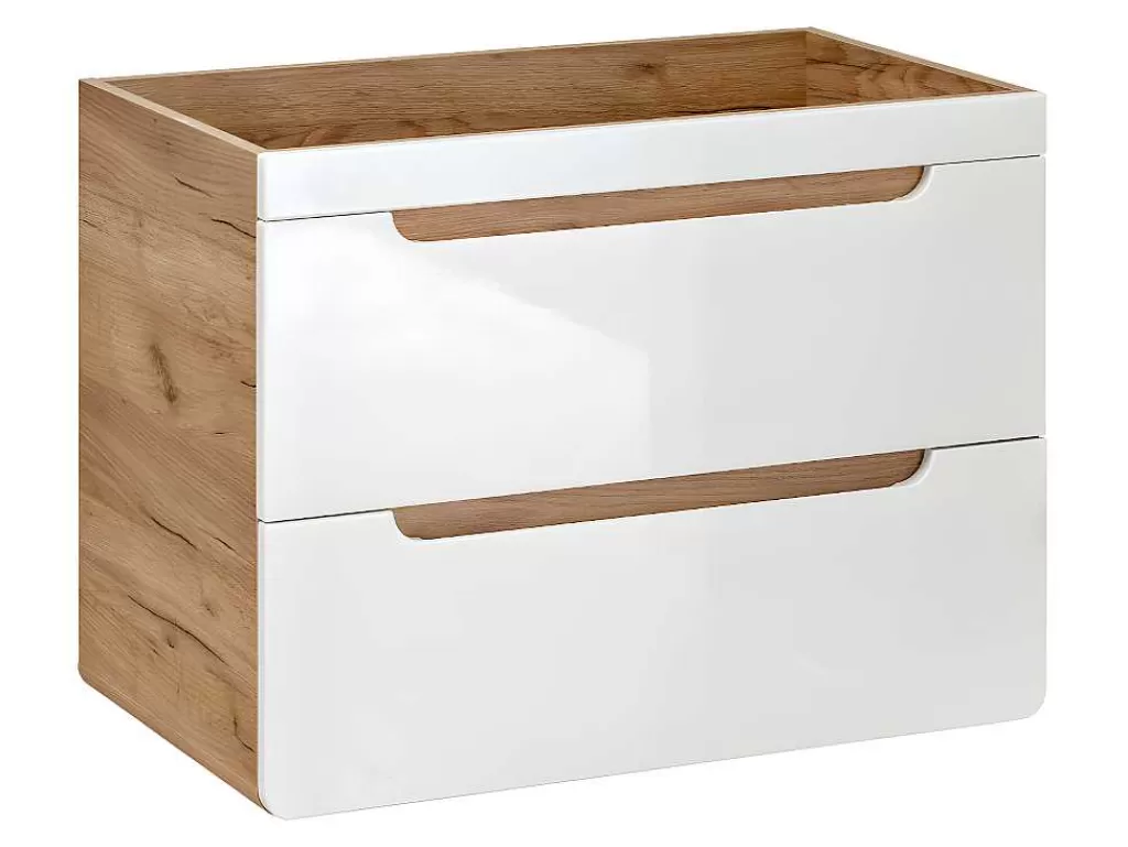 Móvel Lavatório Individual*Vente-unique Móvel De Casa De Banho Suspenso Com Lavatório De Encastrar Cor Natural E Branca 80 Cm - Aruba