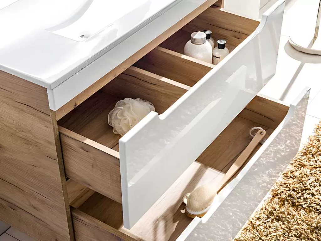 Móvel Lavatório Individual*Vente-unique Móvel De Casa De Banho Suspenso Com Lavatório De Encastrar Cor Natural E Branca 80 Cm - Aruba