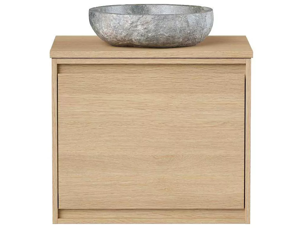 Móvel Lavatório Individual*Vente-unique Móvel De Casa De Banho Suspenso Com Lavatório De Pedra, Folha De Carvalho, 60 Cm - Mesliva