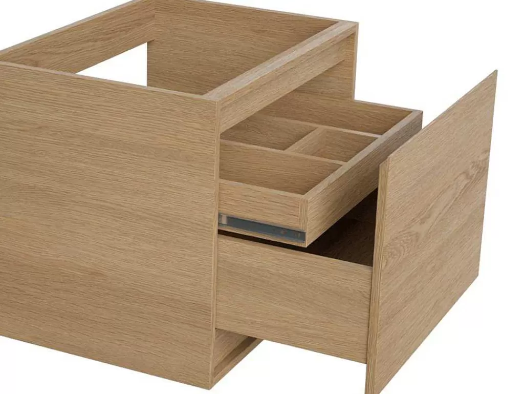 Móvel Lavatório Individual*Vente-unique Móvel De Casa De Banho Suspenso Com Lavatório De Pedra, Folha De Carvalho, 60 Cm - Mesliva