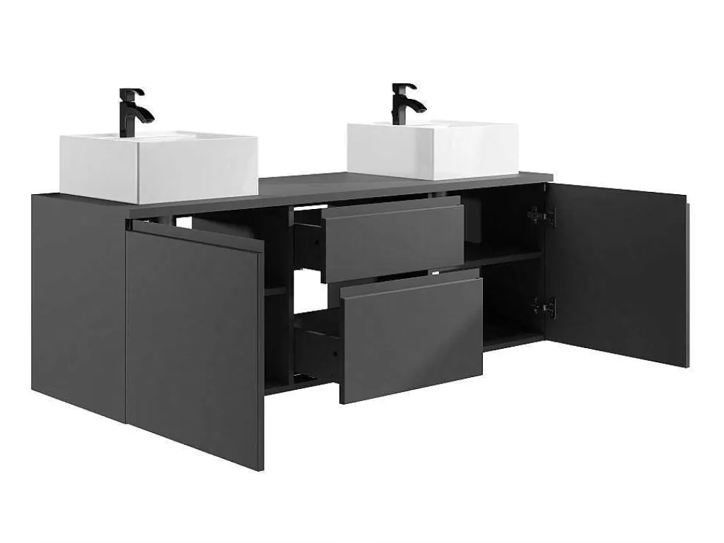 Móvel Lavatório Duplo*Vente-unique Móvel De Casa De Banho Suspenso Com Lavatório Duplo Cinza 150 Cm - Jimena Ii