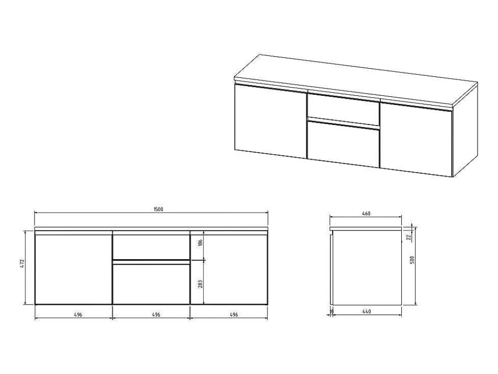 Móvel Lavatório Duplo*Vente-unique Móvel De Casa De Banho Suspenso Com Lavatório Duplo Cinza 150 Cm - Jimena Ii