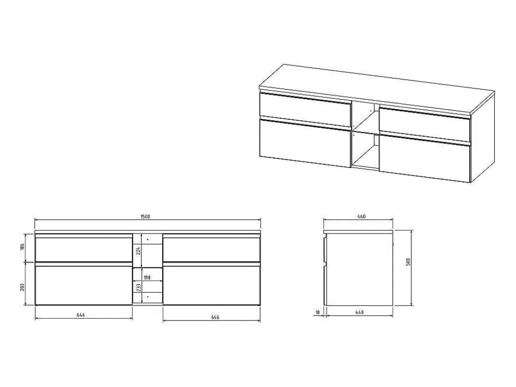 Móvel Lavatório Duplo*Vente-unique Móvel De Casa De Banho Suspenso Com Lavatório Duplo Cinza 150 Cm - Magdalena Ii
