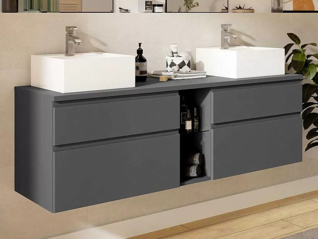 Móvel Lavatório Duplo*Vente-unique Móvel De Casa De Banho Suspenso Com Lavatório Duplo Cinza 150 Cm - Magdalena Ii