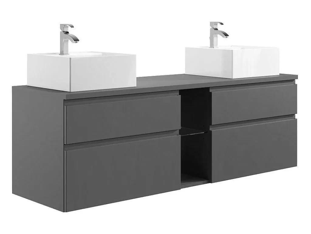 Móvel Lavatório Duplo*Vente-unique Móvel De Casa De Banho Suspenso Com Lavatório Duplo Cinza 150 Cm - Magdalena Ii